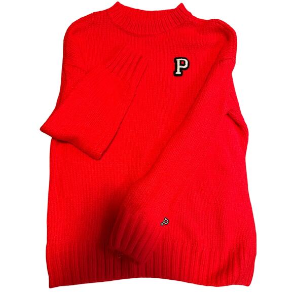 VS PINK coral knit Boyfriend chunky pullover sweater w/Logos Oversized small - Picture 2 of 10